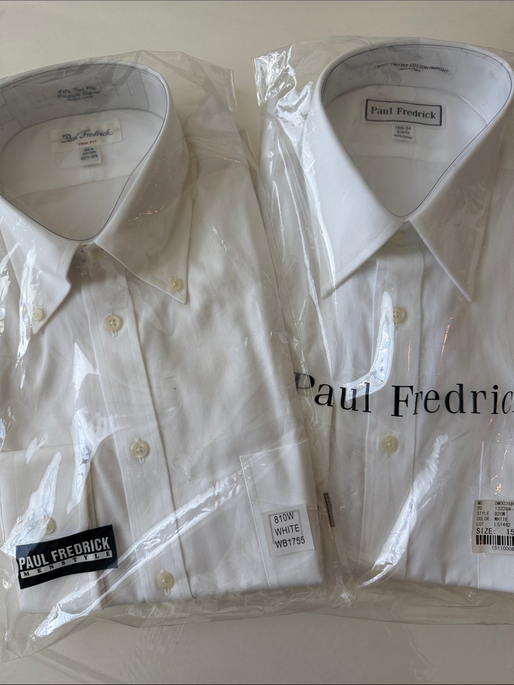 Paul Fredrick Men's White Dress Shirt - Classic Collar (Pair) - Monogrammed